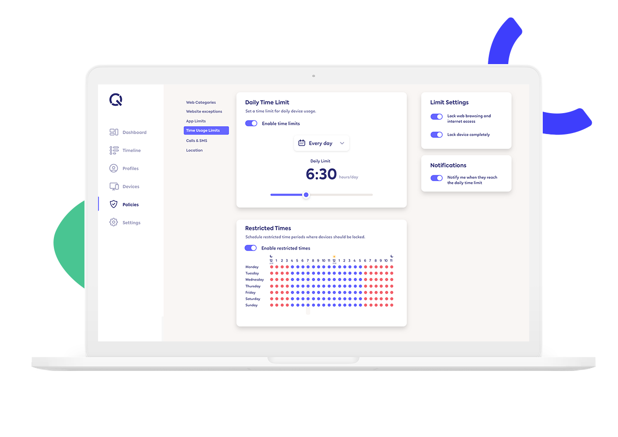 Schedules_EN Configura límites de tiempo