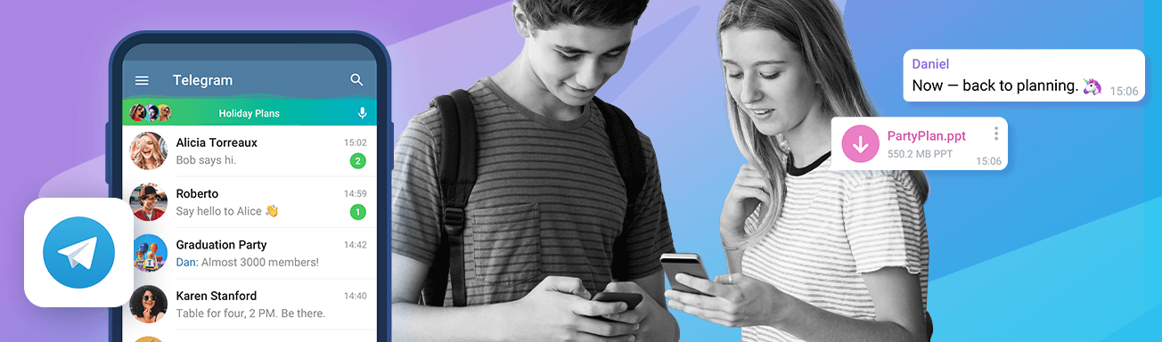 Teens using Telegram app
