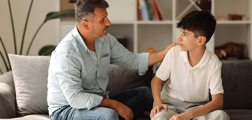 Father talking to teen son about porn addiction