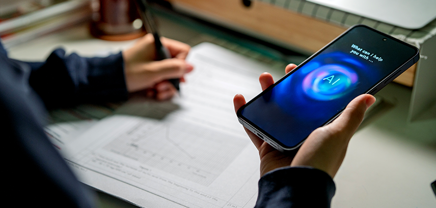 Teenager using AI to help with school work